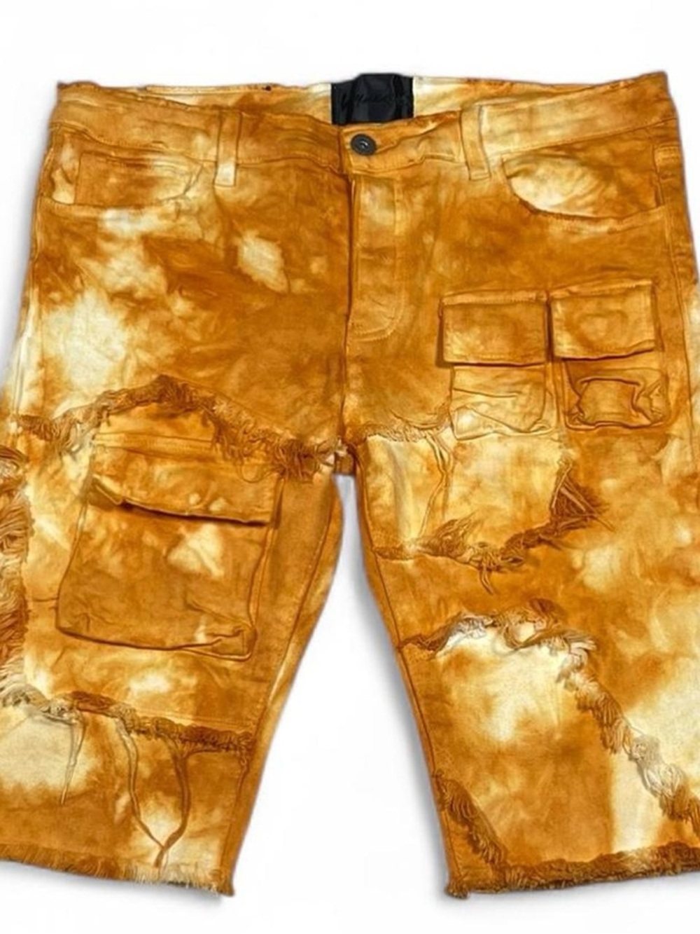 NWOT! VALABASAS Jorts Orange Tie-Dye Denim Cargo Shorts Men’s W34 L12 Distressed